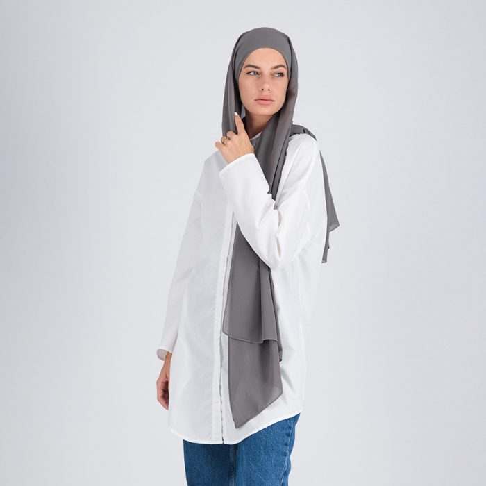 Chiffon Hijab - Dark Gray Chiffon (with Underscarf)